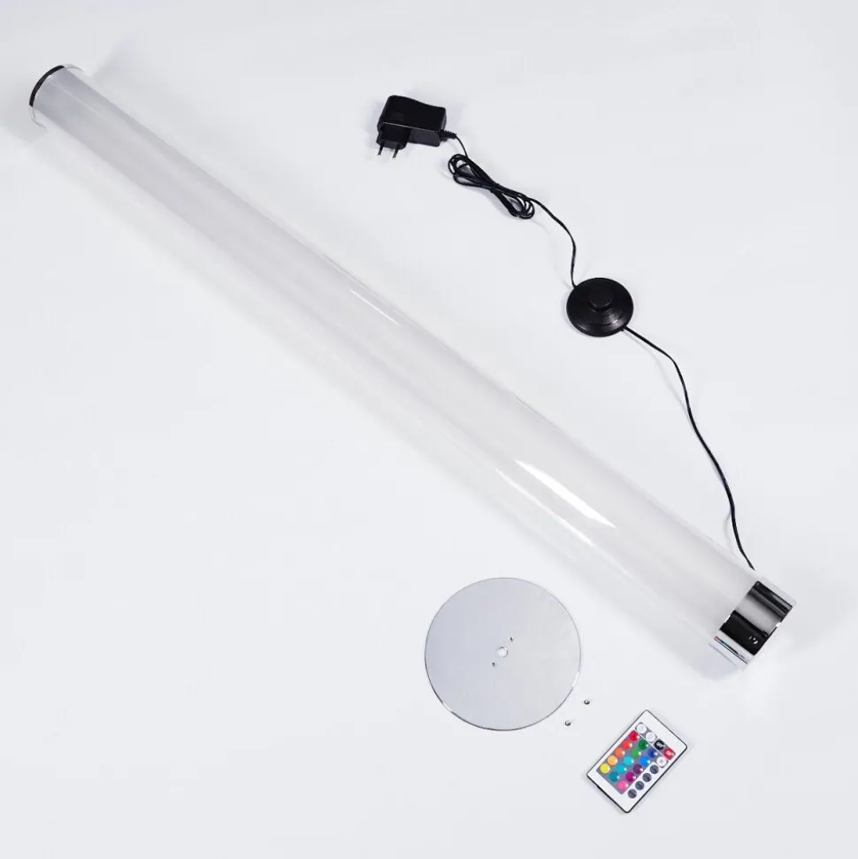 Lampadaire Hatara Led Chrome, 1 Lumiere, Telecommandes, Changeur De Couleurs