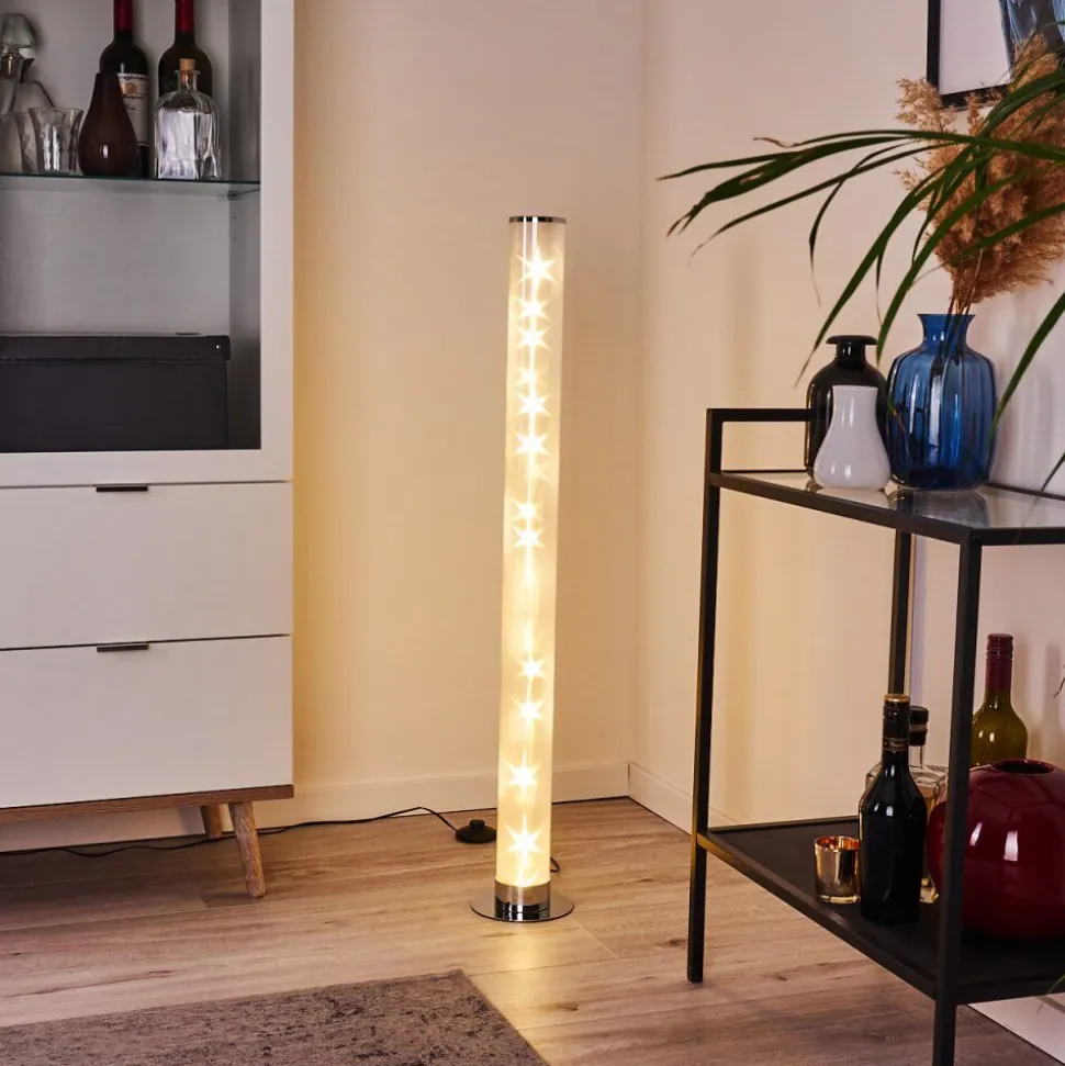 Lampadaire Hatara Led Chrome, 1 Lumiere, Telecommandes, Changeur De Couleurs