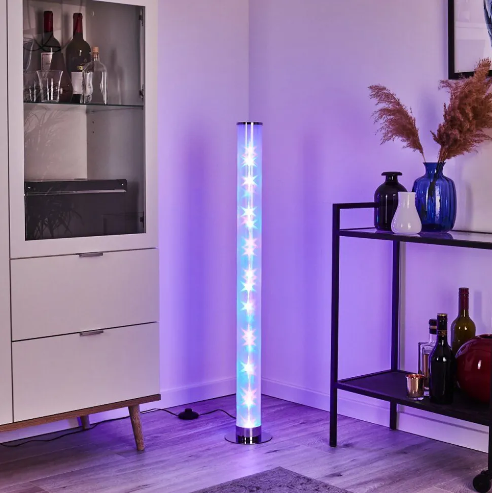 Lampadaire Hatara Led Chrome, 1 Lumiere, Telecommandes, Changeur De Couleurs