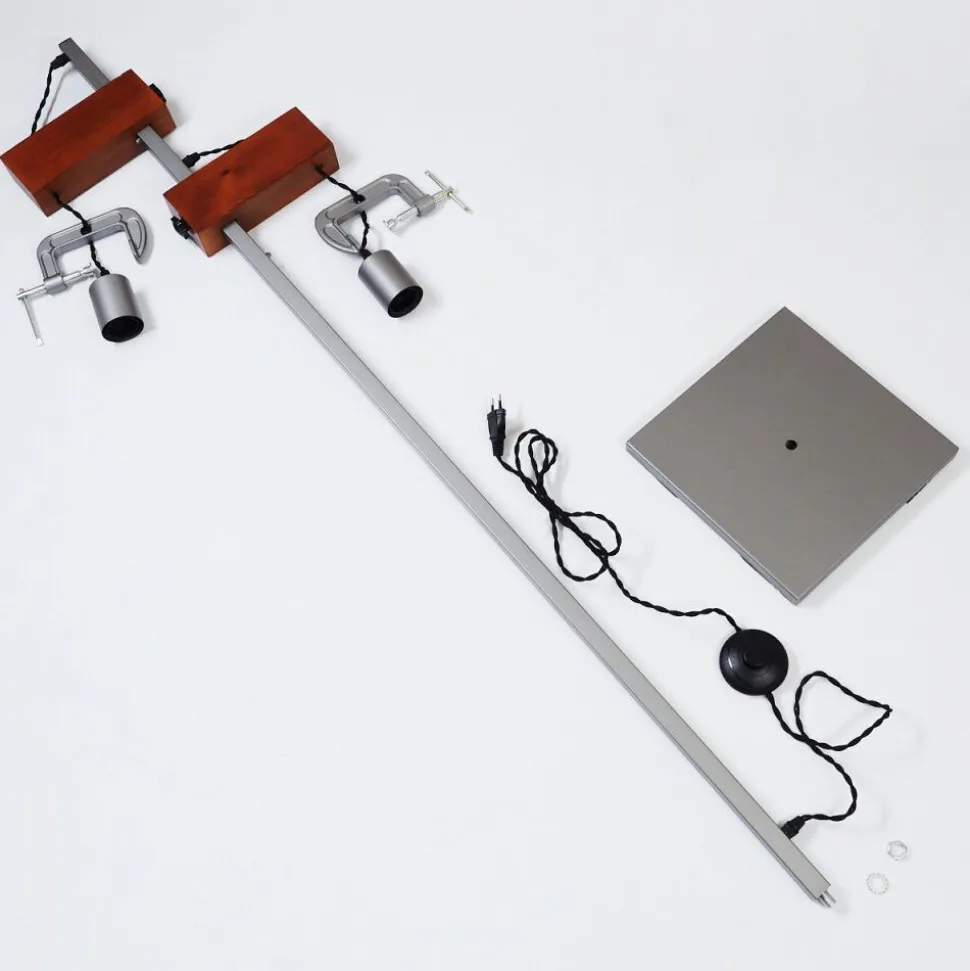 Lampadaire Hautahi Gris, Bois Fonce, 2 Lumieres