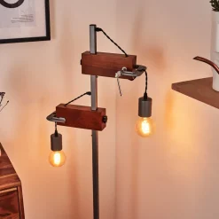 Lampadaire Hautahi Gris, Bois Fonce, 2 Lumieres
