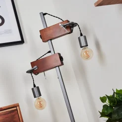 Lampadaire Hautahi Gris, Bois Fonce, 2 Lumieres