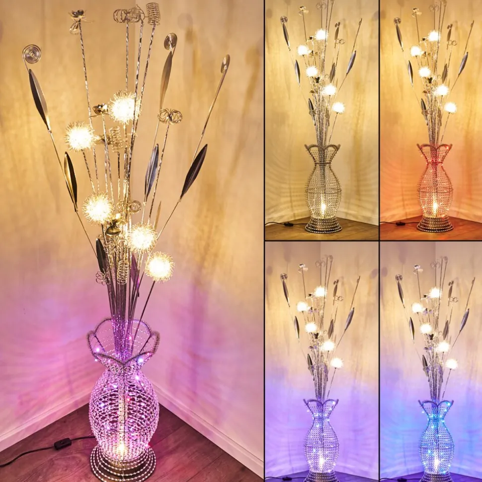 Lampadaire Holar Led Chrome, 6 Lumieres, Changeur De Couleurs