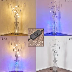 Lampadaire Holar Led Chrome, 6 Lumieres, Changeur De Couleurs