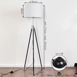 Lampadaire Honoa Chrome, Noir, 1 Lumiere