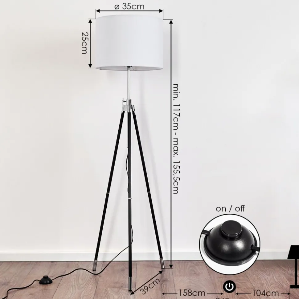 Lampadaire Honoa Chrome, Noir, 1 Lumiere