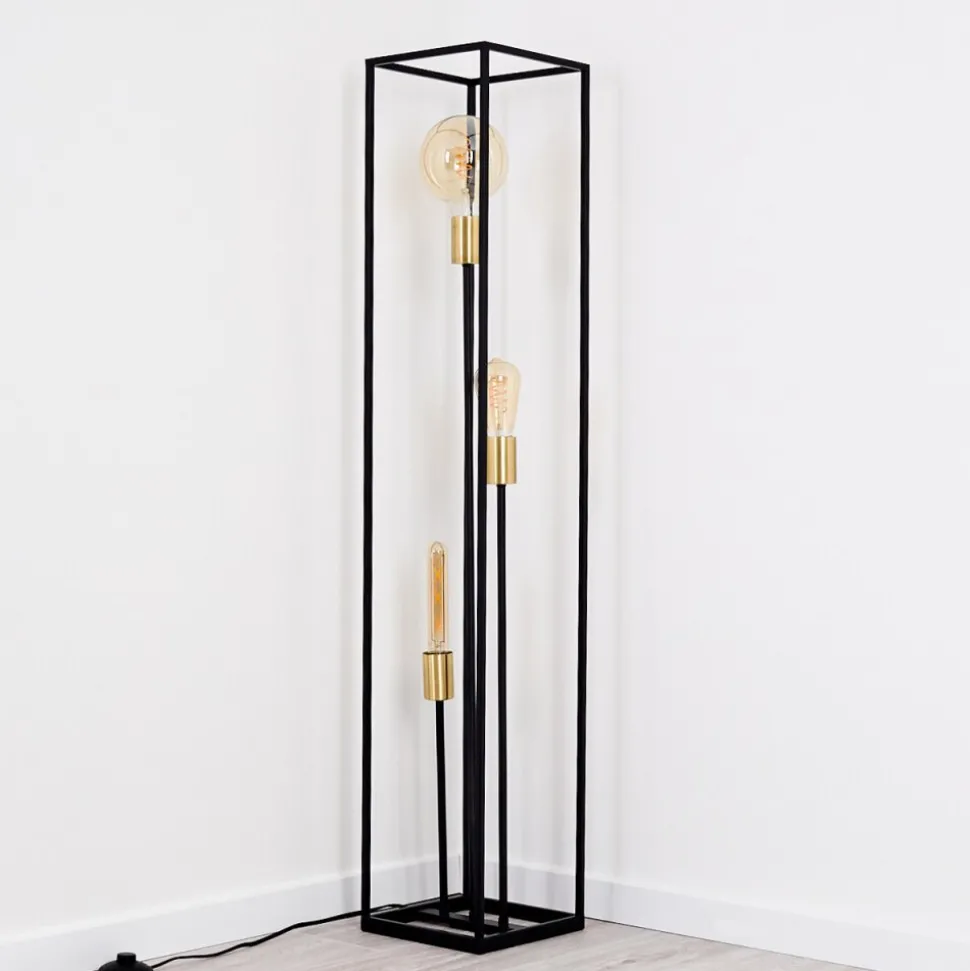 Lampadaire Ibusuki Or, Laiton, Noir, 3 Lumieres