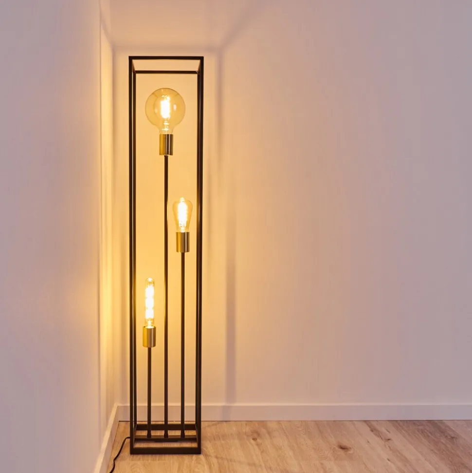 Lampadaire Ibusuki Or, Laiton, Noir, 3 Lumieres