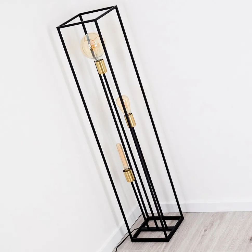 Lampadaire Ibusuki Or, Laiton, Noir, 3 Lumieres