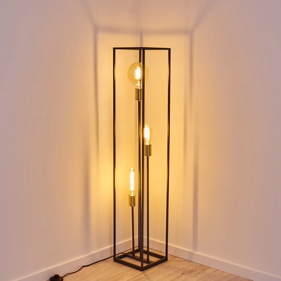 Lampadaire Ibusuki Or, Laiton, Noir, 3 Lumieres