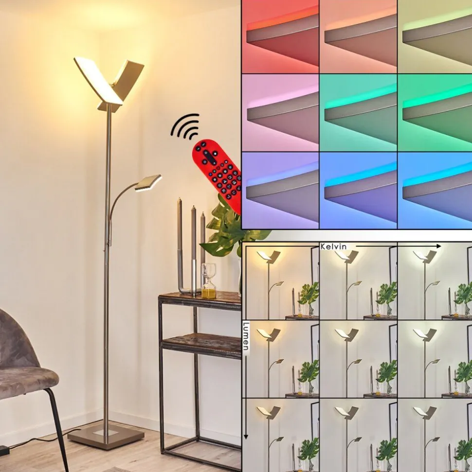 Lampadaire Jamilena Led Nickel Mat, 3 Lumieres, Telecommandes