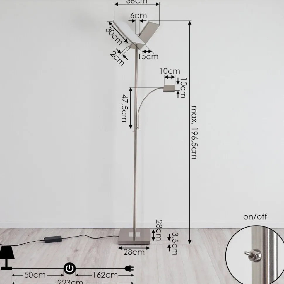 Lampadaire Jamilena Led Nickel Mat, 3 Lumieres, Telecommandes
