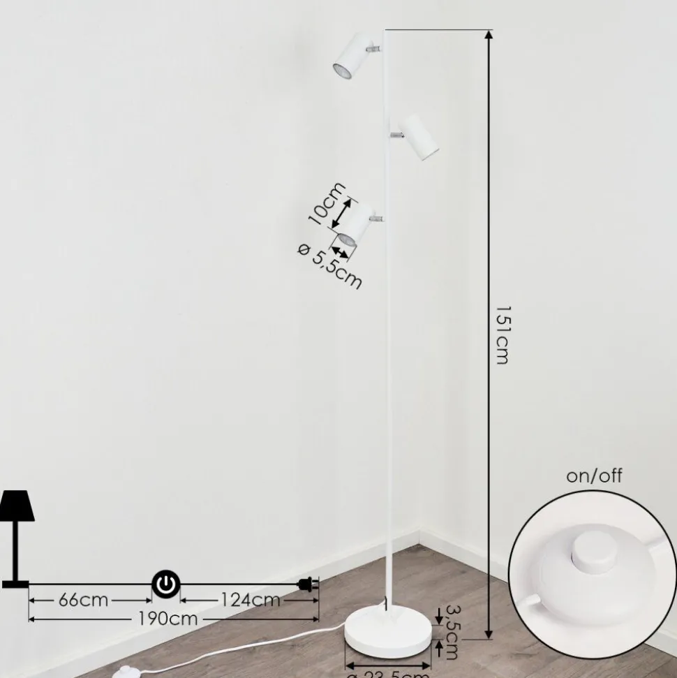 Lampadaire Javel Chrome, Blanc, 3 Lumieres