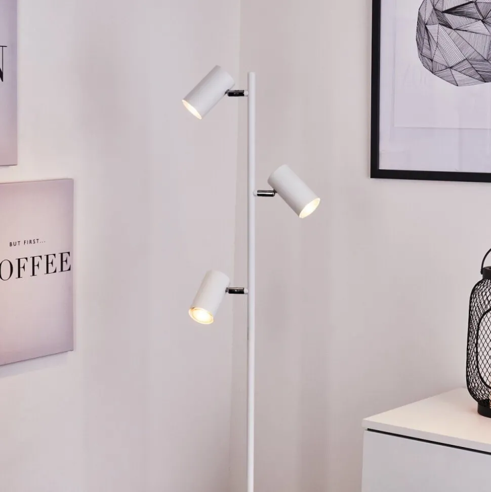 Lampadaire Javel Chrome, Blanc, 3 Lumieres