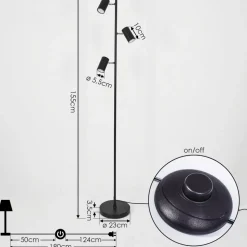 Lampadaire Javel Chrome, Noir, 3 Lumieres