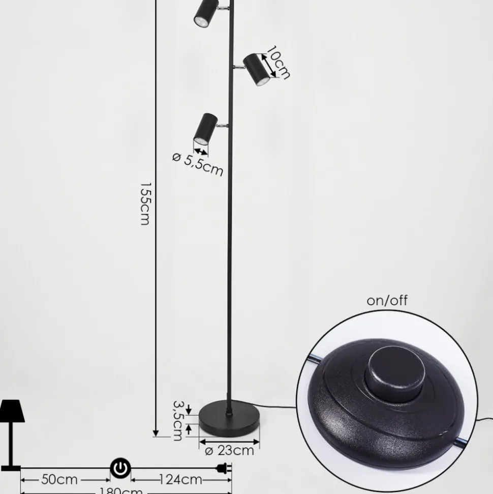 Lampadaire Javel Chrome, Noir, 3 Lumieres