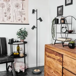 Lampadaire Javel Gris, Couleur Bois, Noir, 3 Lumieres