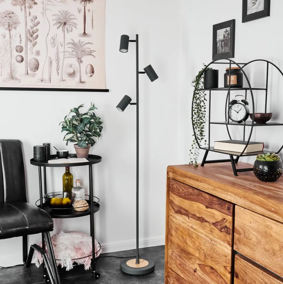 Lampadaire Javel Gris, Couleur Bois, Noir, 3 Lumieres