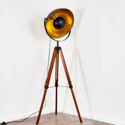 Lampadaire Jupiter Brun, Bois Fonce, Noir, 1 Lumiere