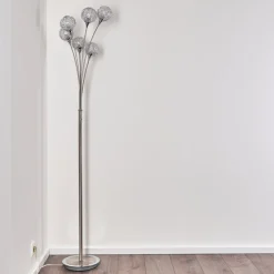 Lampadaire Kitee Chrome, Nickel Mat, 6 Lumieres