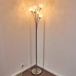 Lampadaire Kitee Chrome, Nickel Mat, 6 Lumieres
