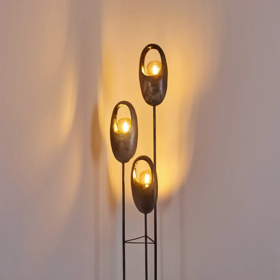 Lampadaire Lamington Noir, Argente, 3 Lumieres