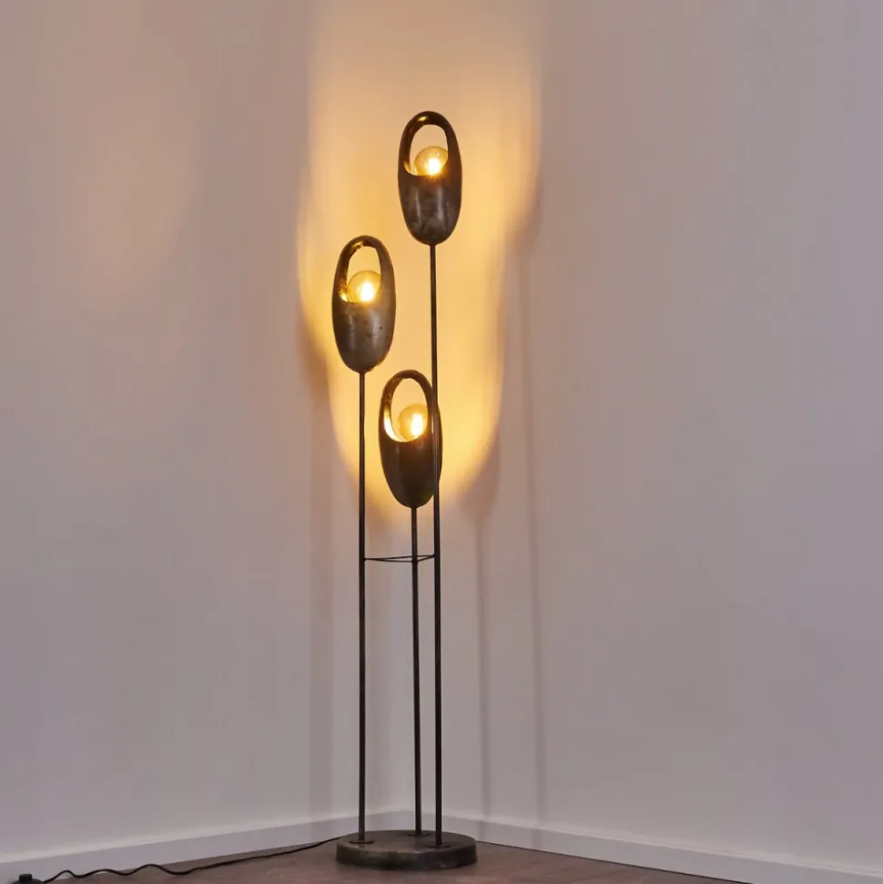 Lampadaire Lamington Noir, Argente, 3 Lumieres