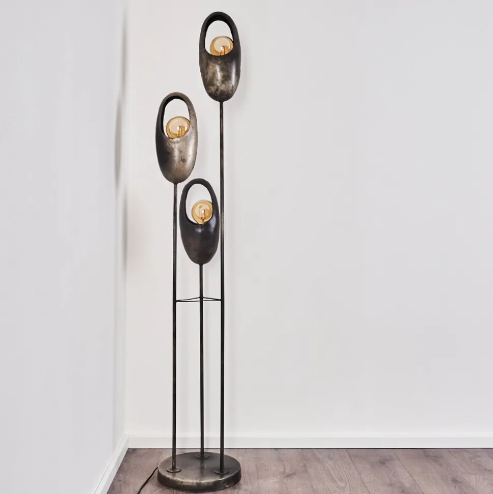 Lampadaire Lamington Noir, Argente, 3 Lumieres