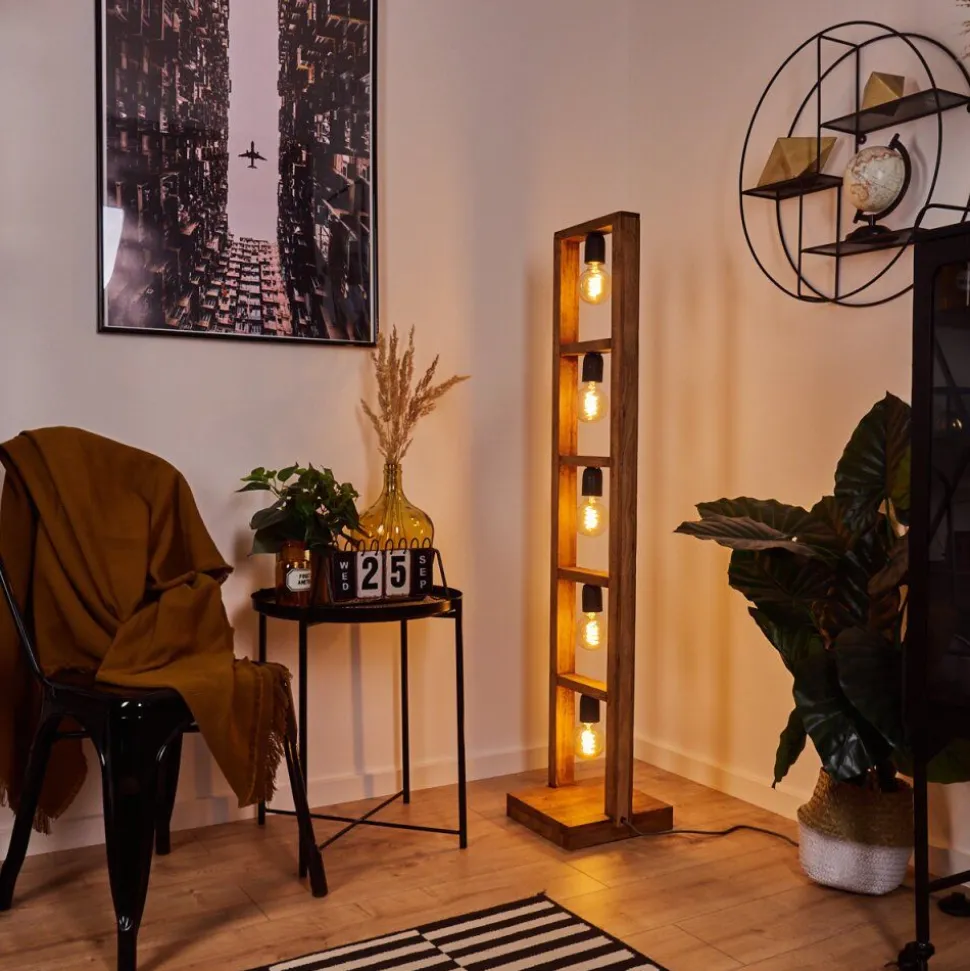 Lampadaire Lanny Bois Fonce, Noir, 5 Lumieres