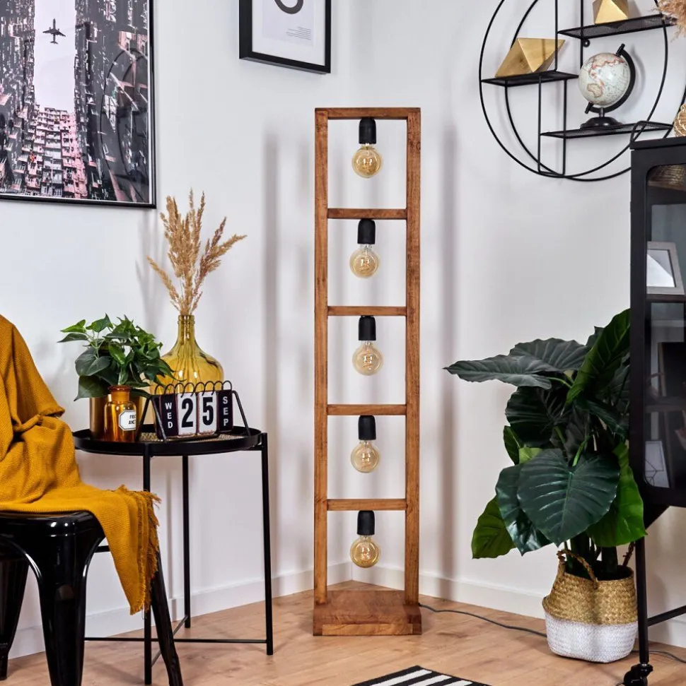 Lampadaire Lanny Bois Fonce, Noir, 5 Lumieres