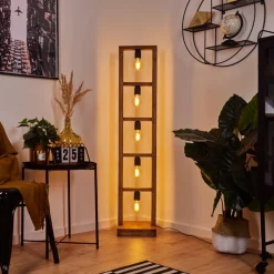 Lampadaire Lanny Bois Fonce, Noir, 5 Lumieres