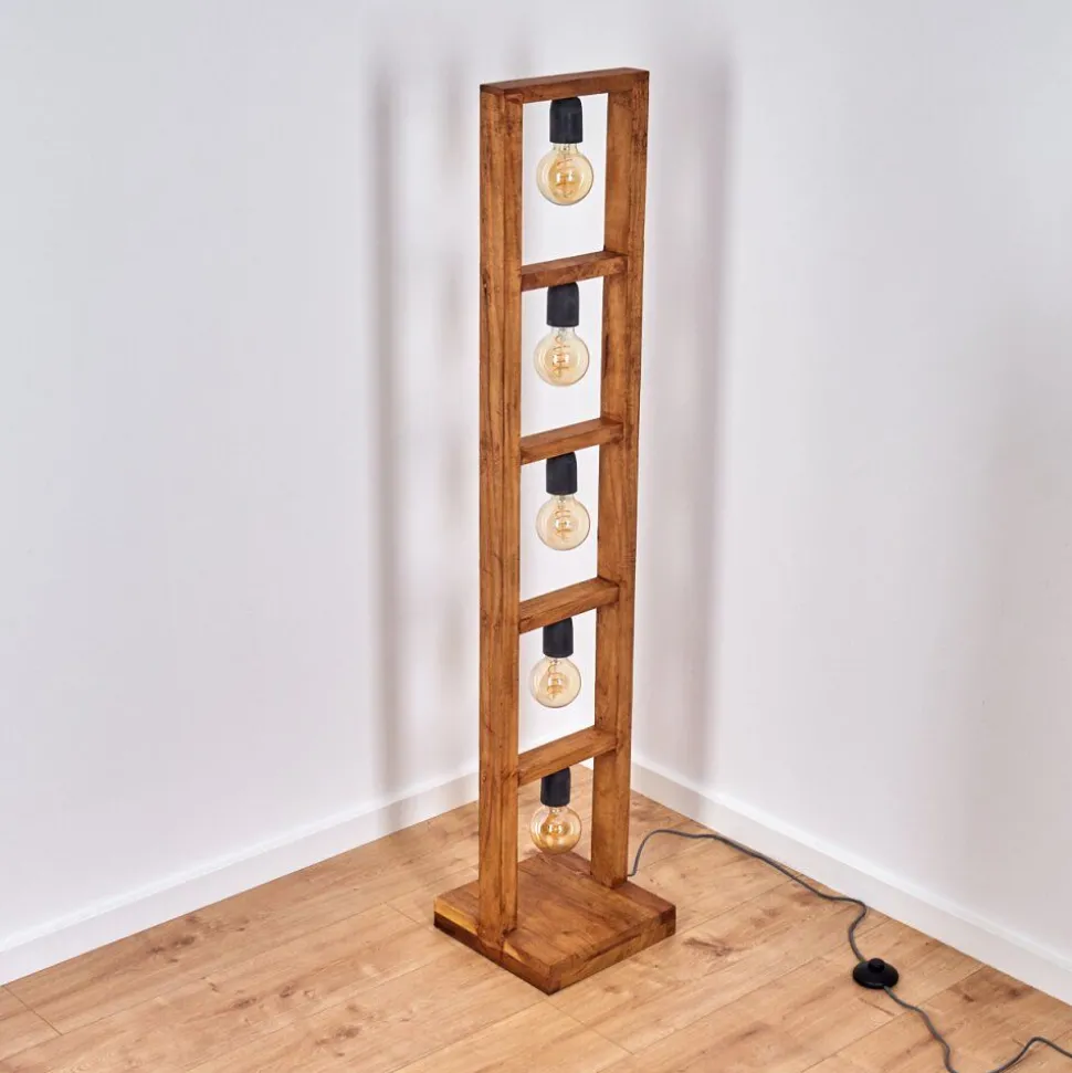 Lampadaire Lanny Bois Fonce, Noir, 5 Lumieres