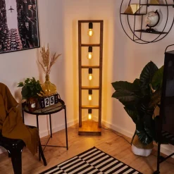 Lampadaire Lanny Bois Fonce, Noir, 5 Lumieres