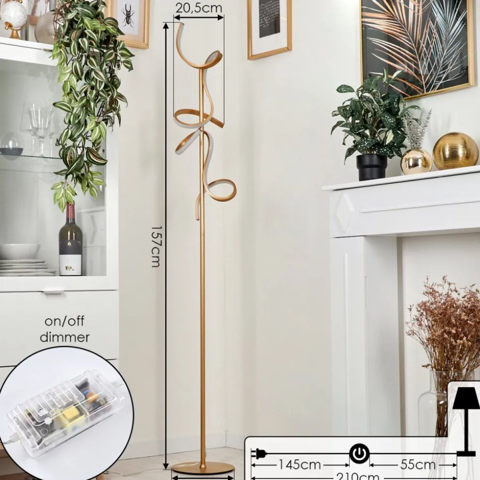 Lampadaire Lavaca Led Laiton, 2 Lumieres