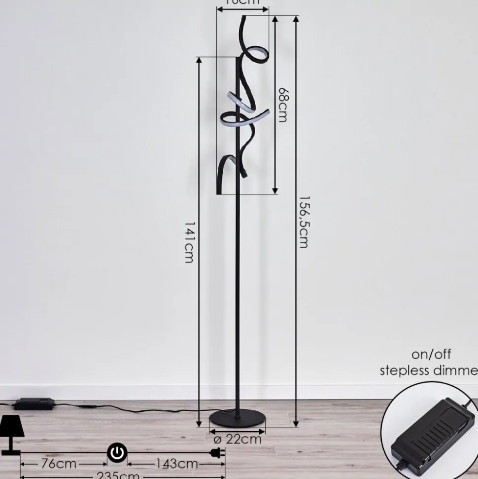 Lampadaire Lavaca Led Noir, 2 Lumieres