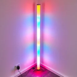 Lampadaire Led Rgb Globo Rocky Argente, 1 Lumiere, Telecommandes, Changeur De Couleurs