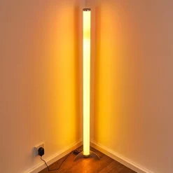 Lampadaire Led Rgb Globo Rocky Argente, 1 Lumiere, Telecommandes, Changeur De Couleurs