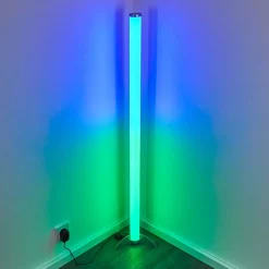 Lampadaire Led Rgb Globo Rocky Argente, 1 Lumiere, Telecommandes, Changeur De Couleurs