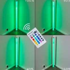 Lampadaire Led Rgb Globo Rocky Argente, 1 Lumiere, Telecommandes, Changeur De Couleurs