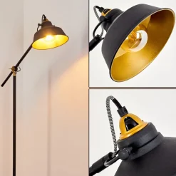 Lampadaire Luven Or, Noir, Noir Dore, 1 Lumiere