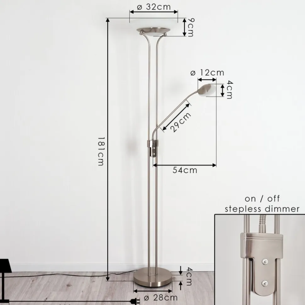 Lampadaire Mairoa Led Nickel Mat, 2 Lumieres