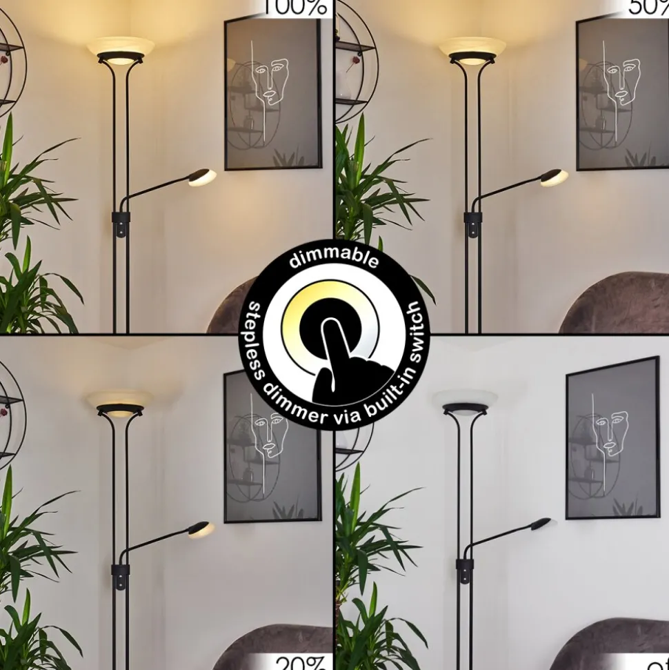 Lampadaire Mairoa Led Noir, 2 Lumieres