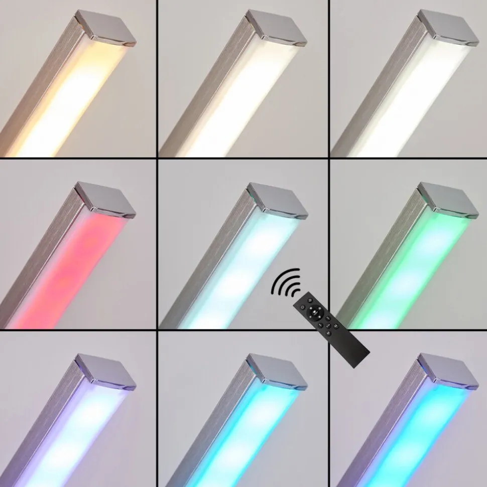 Lampadaire Minacar Led Nickel Mat, 1 Lumiere, Telecommandes, Changeur De Couleurs