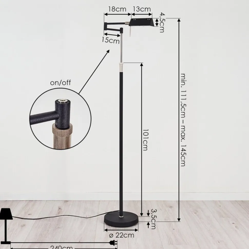 Lampadaire Norrlida Led Chrome, Noir, 1 Lumiere