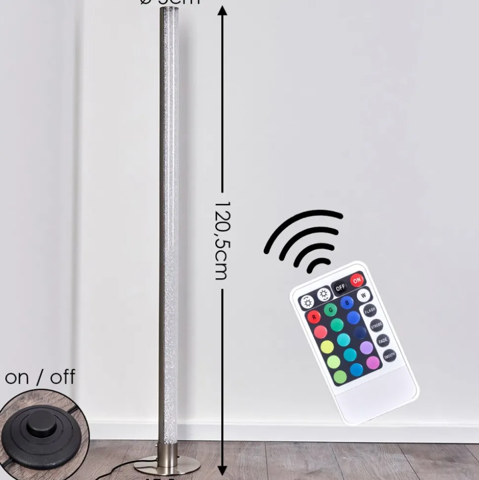Lampadaire Pipe Led Nickel Mat, 1 Lumiere, Telecommandes, Changeur De Couleurs