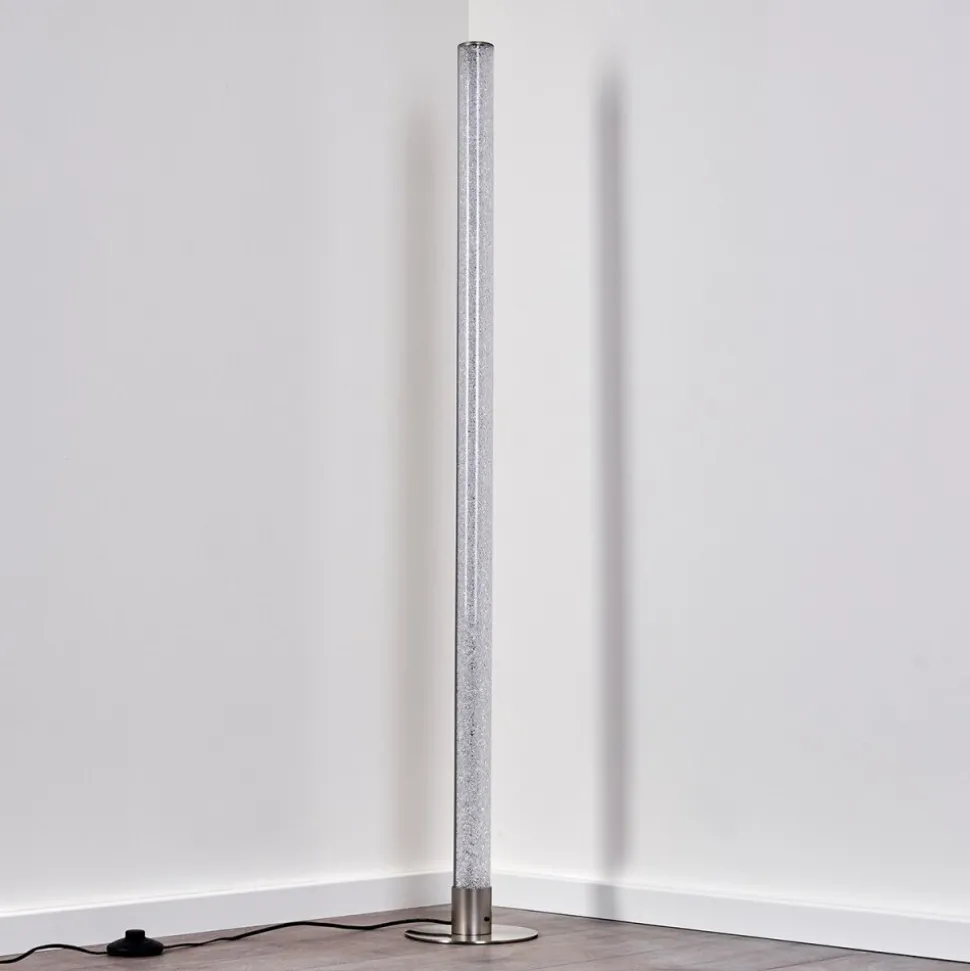 Lampadaire Pipe Led Nickel Mat, 1 Lumiere, Telecommandes, Changeur De Couleurs