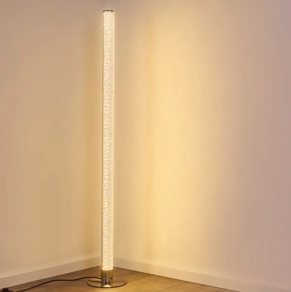 Lampadaire Pipe Led Nickel Mat, 1 Lumiere, Telecommandes, Changeur De Couleurs