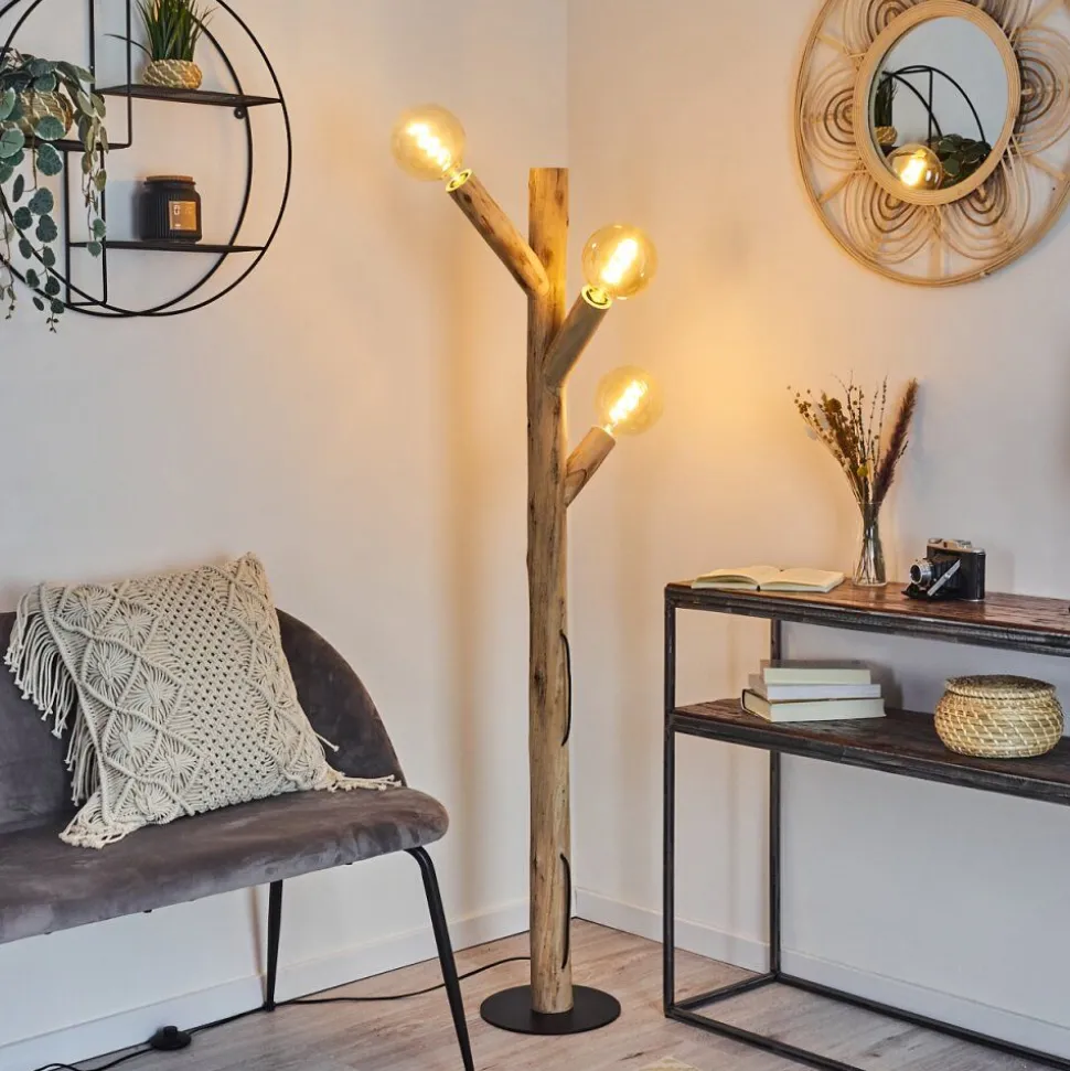 Lampadaire Pozos Bois Clair, Noir, 3 Lumieres