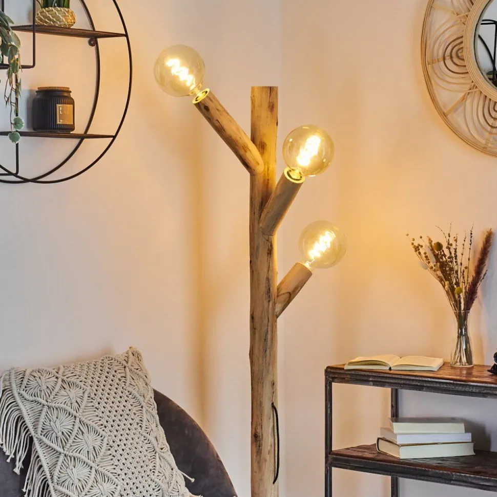 Lampadaire Pozos Bois Clair, Noir, 3 Lumieres