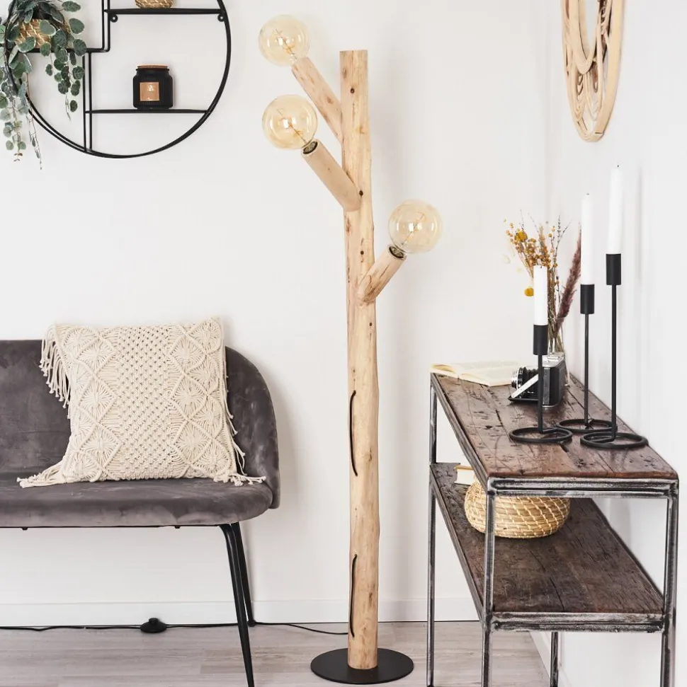Lampadaire Pozos Bois Clair, Noir, 3 Lumieres